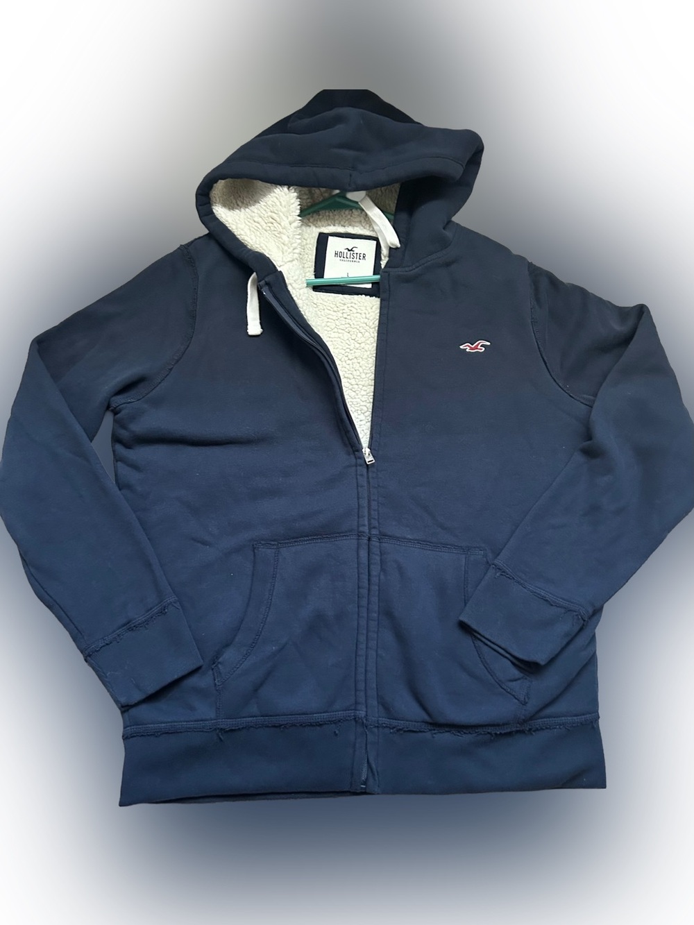 Hollister Y2K Sherpa Lined Full Zip Hoodie Blue  White Lining Men's Size Large